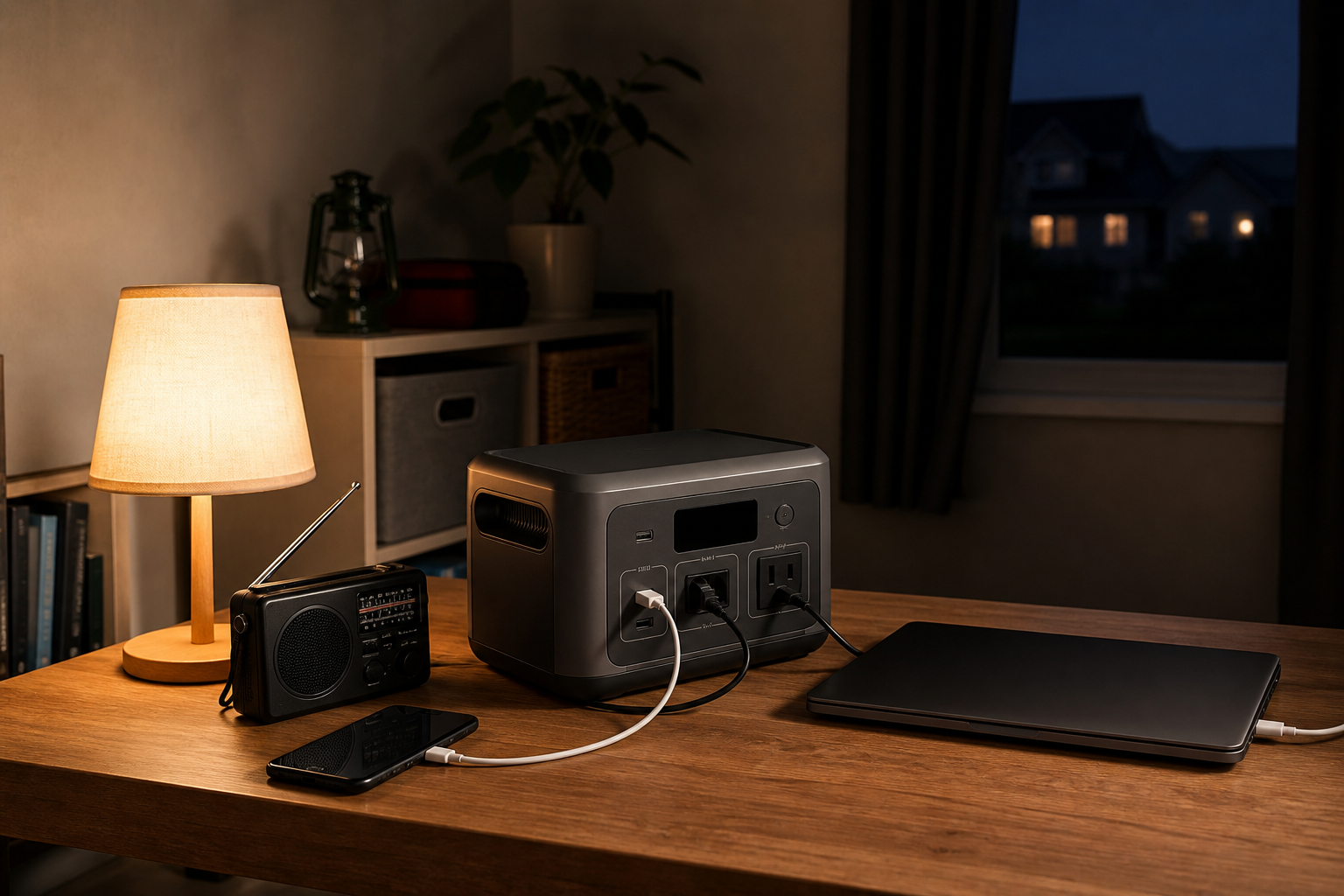 Powerstation versorgt bei Stromausfall Lampe, Radio, Smartphone und Laptop